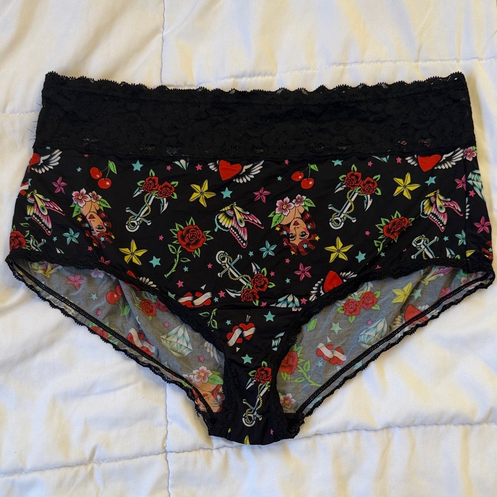 torrid Black Lace Hipster with Colorful Tattoo Motif